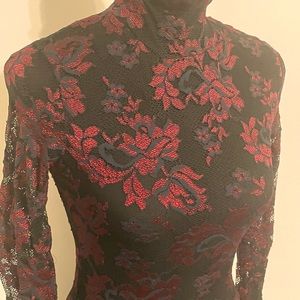 Betsey Johnson Vintage Black Rose Fishnet Lace Midi Dress 90's Dress Petite XS